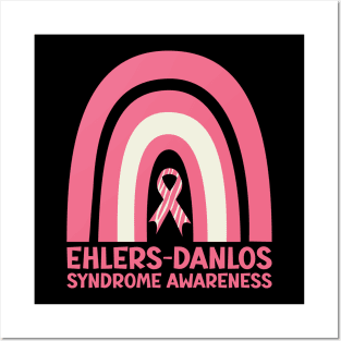 Ehlers-Danlos Syndrome Awareness Ribbon Pink Boho Rainbow Posters and Art